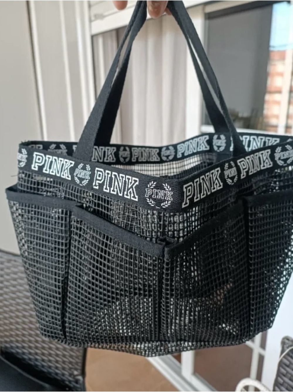 PINK Victoria's Secret Black Mesh Tote with Logo Trim